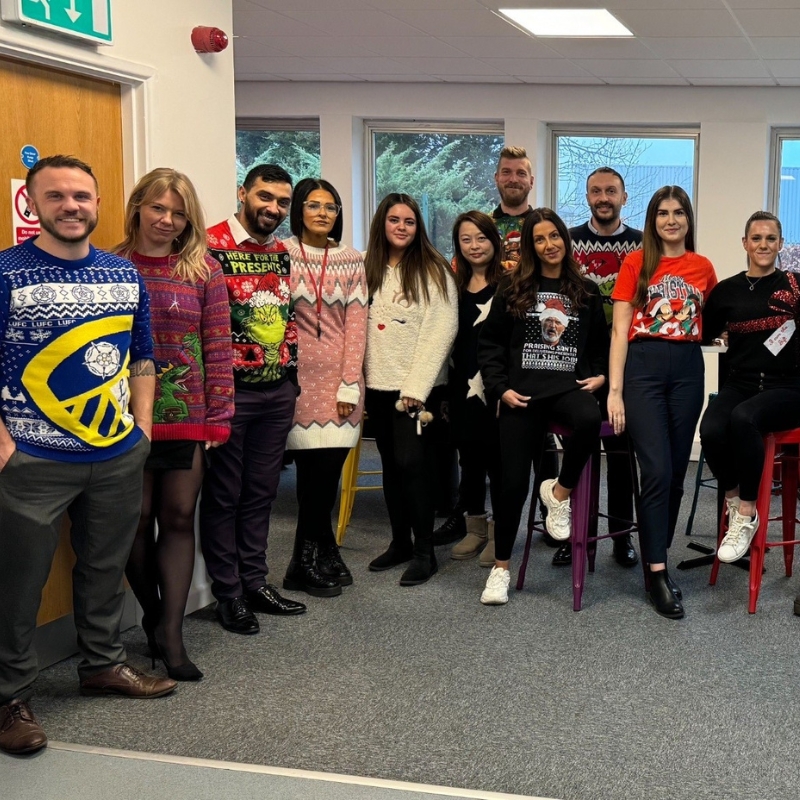 Crewe recruiters group photo in christmas jumpers